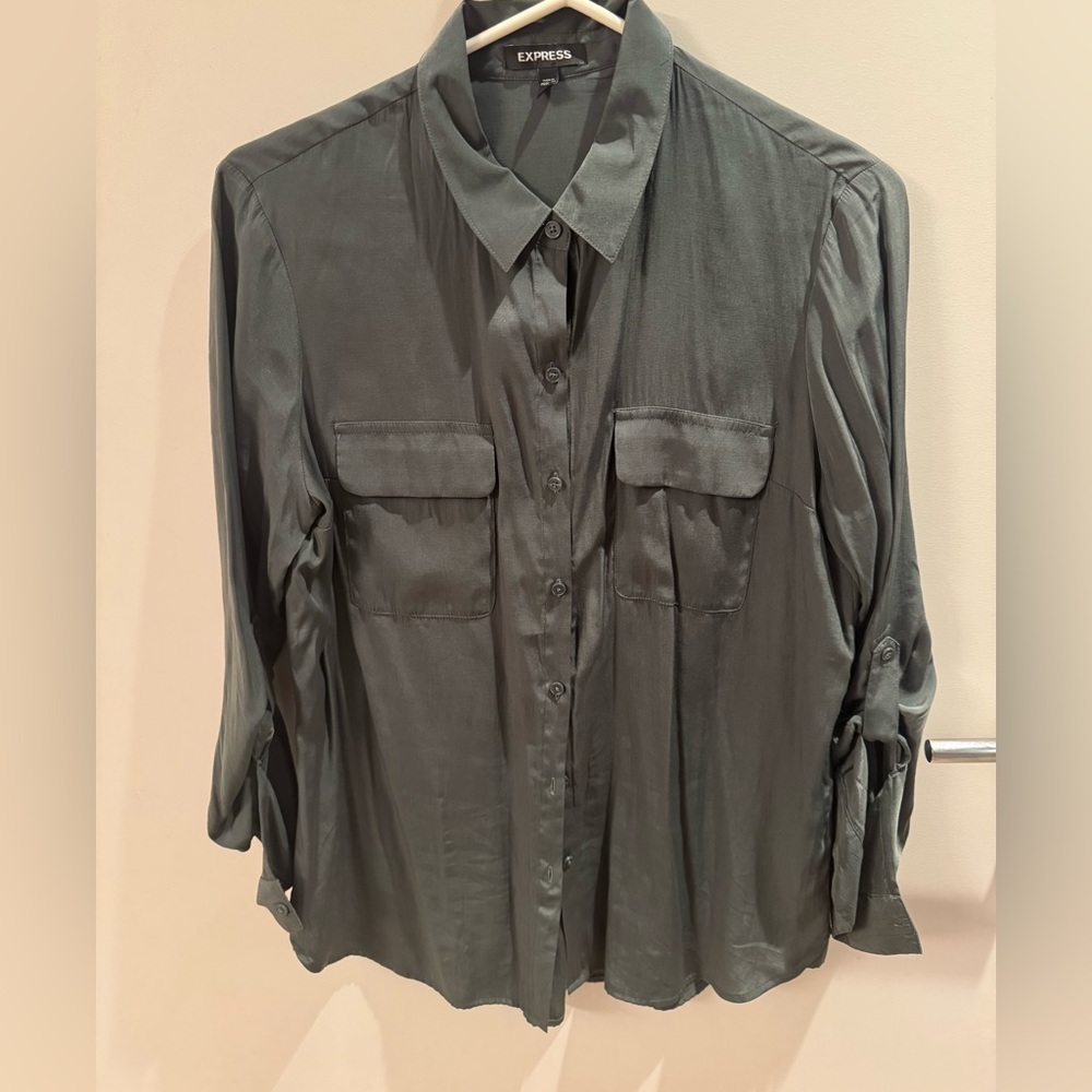 Express Olive Green Button-Up Shirt - Size M